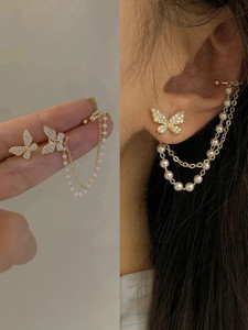 Exotique Butterfly Earrings with Ear Cuffs and Chain for Women and for Girls Alloy Cuff Earring