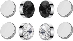 solidindia craft MAG-EAR-5MM-RHINE BLACK SILVER Crystal Metal Magnetic Earring