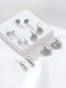 YELLOW CHIMES Silver Oxidised Earrings Combo of 6 Pairs Stud Hoop Earrings Set Alloy Stud Earring, Hoop Earring