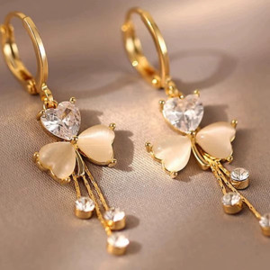 Ethonica Crystal Long Tassel Hoop Earrings Crystal Alloy Tassel Earring