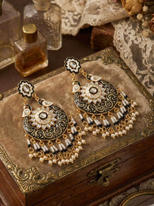 Fashion Fusion Fashion Fusion Gold Plated Kundan Pearl Earrings Alloy Drops & Danglers, Chandbali Earring