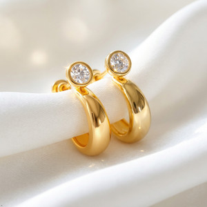 जेड-ज़ोन gold bali Crystal Brass हूप ईयररिंग, Huggie Earring, Stud Earring, Drops & Danglers