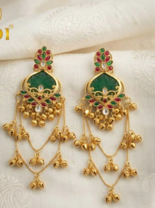 AVA Royal Green Ruby Temple Chandbali Earrings for Bridal & Festive Wear Pearl Alloy Jhumki Earring