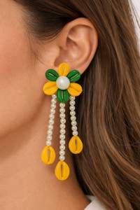 Mitansh Store Floral Beaded Imitation Earrings with Pearls Beads Alloy Drops & Danglers