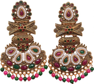 RatnaRaga Latest Gold-Plated Traditional Long Temple Drop Earrings for Women & Girls Beads, Pearl Alloy Drops & Danglers, Chandbali Earring, Jhumki Earring