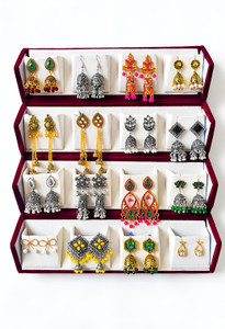 Orvexa 16 Pair Jhumka Earrings Set with Box | Oxidised & Gold Plated Combo Alloy Earring Set, Jhumki Earring, Drops & Danglers