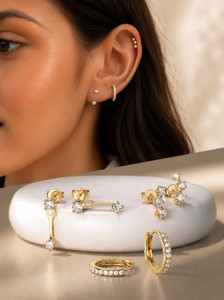 THANU'S CRAFT 3 Pair 18K Gold Plated Multiple Piercing Ear Studs Hoop Upper Tragus Earring Set Metal Stud Earring