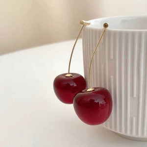 YU Fashions Yu Fashions Cute Fruit Cherry Drop Korean Earrings Pair Cubic Zirconia Metal Drops & Danglers