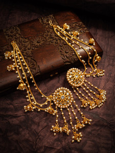 Vermont Traditional Gold Plated Bahubali Jhumki Earrings with Pearl Chains Pearl Brass Jhumki Earring