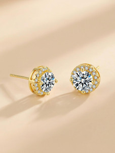 MYKI Round Solitaire Zircon Earring For Women & Girls Cubic Zirconia Metal Stud Earring