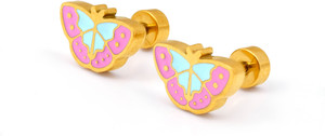 SWASHAA Bubbly Butterfly 18K Gold Plated Kid's Earrings Stainless Steel Stud Earring