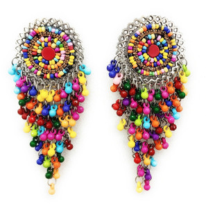 Bevy Pearls Oxidised Silver multi colour earrings for women traditional afghani bead earring Beads Alloy Drops & Danglers