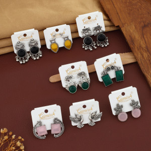 Gimiss Unique Design Oxidised Silver Earring Jumkhi Alloy Earring Set