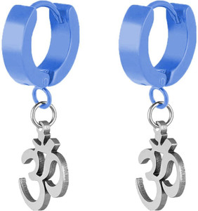 vien Om Of Bali Blue Plated 2 Piece Stud Earring For Unisex Stainless Steel Om Charm Drop Huggie Earring For Women, Men, Boys, Girls Metal Huggie Earring, Hoop Earring