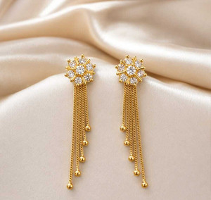 TRX Golden Floral Long Chain Dangler Earrings Zircon Copper Drops & Danglers