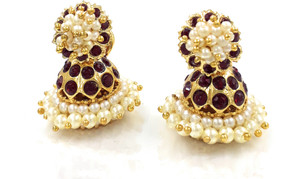 Anujeet Fashion Hub Gold Plated Covering 5 metal Impon AD Stone Pearl Jhumka Earrings For Women/Girl Pearl Copper Jhumki Earring