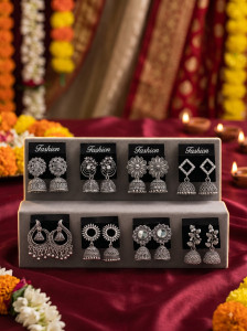 Gimiss Oxidised Silver Plated Jhumka Combo Set - Image 1