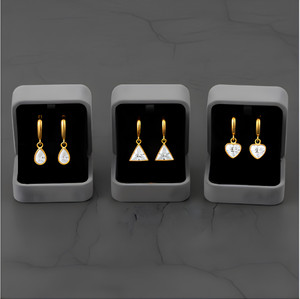 Fusion Trendy Korean Gold Earrings Combo | Minimal & Elegant Style Crystal Brass Hoop Earring