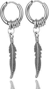 HOUSEOFTRENDZZ Angel Wing Earring - Mens Silver Hoop Earring - Unisex Hoops - Oxidized Sterling Silver Jewelry for Men - Gothic Style Earring - Dangle Wing Earring Stainless Steel Hoop Earring (PACK OF 1 PAIR) STERLING SILVER Metal Hoop Earring, Cuff Earring, Drops & Danglers, Tassel Earring