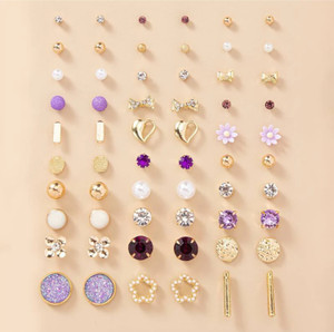 Vembley Gold Plated Multicolor Studs Combo Of 30 Alloy Stud Earring