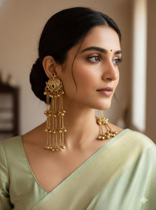 sitaram art jewellery Sitaram Art Jewellery Gold Plated White Kundan Rajwadi Long Dangler Earrings Copper, Alloy Drops & Danglers, Tassel Earring