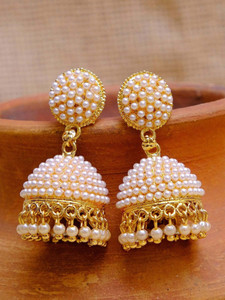 DANGAR ENTERPRISE New Latest Fancy Earrings Earrings With White Pearl Diamond Brass Jhumki Earring