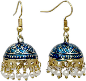 Desire Jewelery Ethnic Gold Plated Meenakari Earrings|Wedding Jhumki|minimal jewellery for Women Pearl Copper Jhumki Earring, Earring Set, Drops & Danglers, Hoop Earring