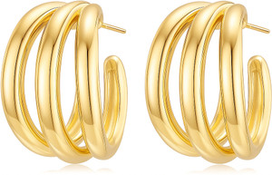 StoodeoV Elegant Gold Tone Chunky Hoop Earrings for Women Metal Hoop Earring