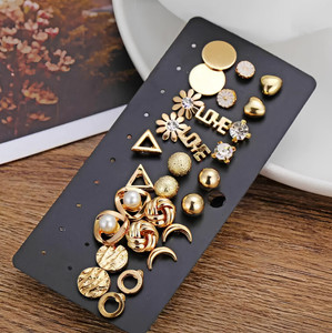 Karishma Kreations 28 pcs Stylish Hip Latest Korean Earrings Set for Girls and Women - 21320 Cubic Zirconia, Crystal Brass Earring Set, Hoop Earring, Drops & Danglers, Stud Earring