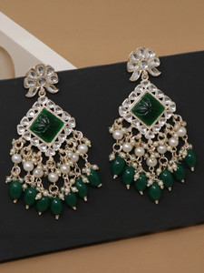 BELWICK Traditional Chandbali Kundan Pearl Beads Alloy Earring Set