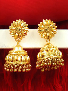 Anujeet Fashion Hub Gold Plated Covering 5 metal Impon Bombay Plain For Women & Girls Copper Jhumki Earring