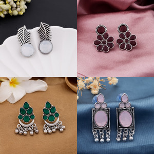 DEW MAT Oxidized Silver Plated Multicolor Stone Drop Earrings for Women & Girls Cubic Zirconia, Diamond Alloy Drops & Danglers