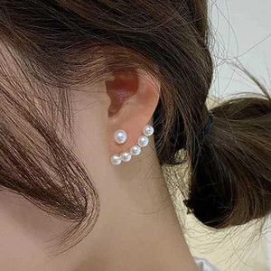 YU Fashions Yu Fashions Cute Dual Side Pearl Stud Korean Earrings Pair Metal Tassel Earring