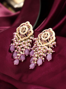 YELLOW CHIMES Traditional Pink Beads Drop Earrings | Gold Plated Beads & Stone Drop Earrings Metal Drops & Danglers