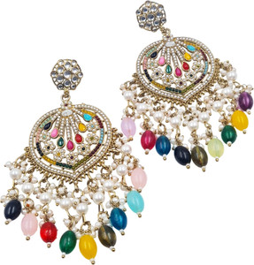 Fabuza Multicolor Kundan,Pearl Chandbali Earrings for Women|Traditional Dangler Jhumka Alloy Chandbali Earring