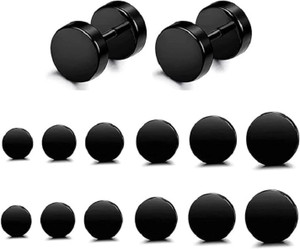 Juneja Enterprises Trendy Black Dumble Ear Stud For Mens/Boys Alloy Earring Set