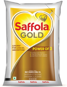 Saffola Gold Sunflower & Rice Bran refined oil | For heart healthy and delicious cooking Blended Oil Pouch
