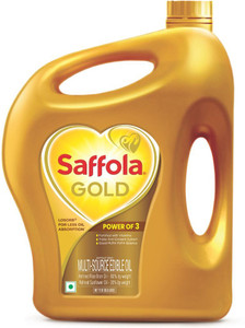 Saffola Gold Sunflower & Rice Bran refined oil | For heart healthy and delicious cooking Blended Oil Jar