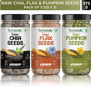 NutroVally Chia, Flax & Pumpkin Seeds Combo | Weight Loss, Omega 3, Fiber & Immunity Chia Seeds, Pumpkin Seeds, Brown Flax Seeds