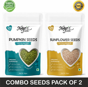 NATURE'S FIRST Premium Pumpkin Seeds & Sunflower Seeds Combo 50gm pack of 2 Pumpkin Seeds, Sunflower Seeds