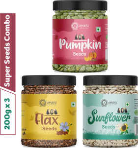AMAYU Raw Pumpkin | Sunflower | Flax Seeds for Hair | Weight Loss | Eating | Mix Combo Pumpkin Seeds