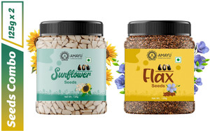 AMAYU Sunflower Seeds for Eating 125g | Flax Seeds for Weight Loss 125g | Combo Seeds Sunflower Seeds, Brown Flax Seeds