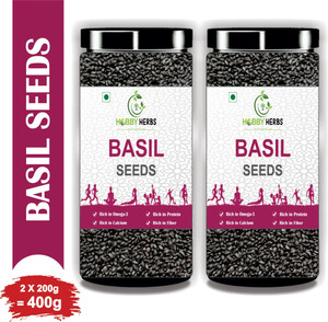 Hobby Herbs Basil Seeds 400g ( 200g x 2 ) | Healthy Seeds for weight loss | Raw Basil Seeds| Basil Seeds