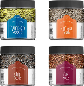 JIVO High Protein Omega-3 Calcium & Fiber for Healthy Dite Snacks 200 gm each Jar Brown Flax Seeds, Brown Chia Seeds, Pumpkin Seeds, Sunflower Seeds