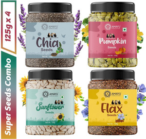 AMAYU Raw Chia, Pumpkin, Sunflower, Flax Seeds for Weight Loss, Eating, Mix Combo Pumpkin Seeds