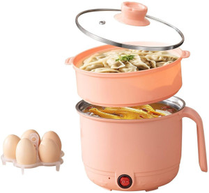 Estervig Multipurpose Electric Cooking Pot with Steamer Non-Stick Inner Steel Rice Cooker Rice Cooker, Deep Fryer, Egg Boiler, Food Steamer, Slow Cooker, Travel Cooker