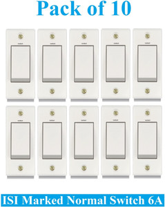 Sauran Pack of 10 Pieces 6amp ISI Marked Modular Switch White (ESP25.2) 6 A One Way Electrical Switch