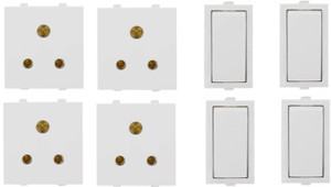 JELECTRICALS Modular 6 AMP Switch and Socket 4 Combo 6 A One Way Electrical Switch