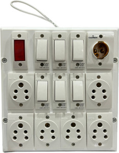 SS TRADER 14 Way Combined Board 6 Socket 6 Switch 1 Indicator 1 Holder With Connection Wall Plate