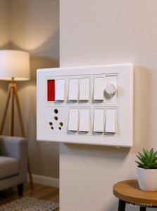 APR Modular Switch Board 8 Switch + Socket + Regulator (White) Wall Plate